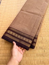 RF168 Biscuit shade with contrast brown shade small border Kanchi cotton saree