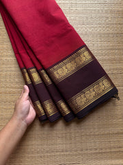 RF805 Reddish maroon with brown combination gap border Kanchi cotton saree