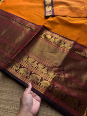 RF1193 Rust orange with brown ~ Long / Big border Kanchi cotton saree
