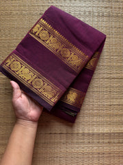 RF462 Wine shade monotone Kanchi cotton saree with Annam pattern gap / Rettapet border