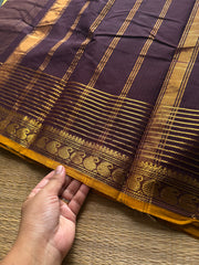 RF582 Coffee brown ~ Vairaoosi pattern Kanchi cotton saree with small contrast mango Zari border
