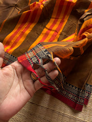 RF1032 Honey shade ~ Mercerised Narayanpet Cotton Saree with small contrast thread border
