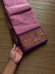 RF1411 Pastel pink shade ~ Vanasingaram border Kanchi cotton saree with handmade thread buttas