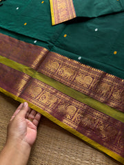 RF1336 Green shade ~ Kanchi cotton Rettapet border saree