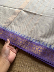 Vintage Podi Kattam ~ Half white with light purple combination small checks Kanchi cotton saree