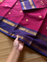 RF1381 Premium 120 count Rich Pallu Kanchi cotton saree with traditional gap border & yazhi pattern buttas ~ Magenta Pink