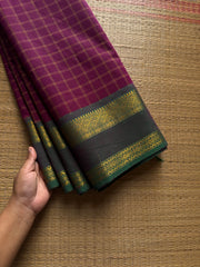 RF1153 Vintage Kattam ~ Magenta pink with green combination Kanchi cotton saree