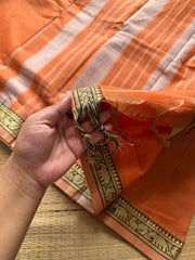 RF821 Dual tone orange shade Mercerised Narayanpet cotton saree with small border