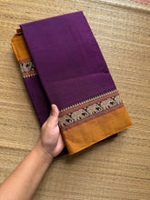 RF482 Purple with mustard combination elephant pattern mercerised Narayanpet cotton saree