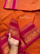 RF129 Silk Saree Inspired orange with pink shade Kanchi Cotton Saree With Vintage Small checks / Podi Kattam pattern with vibrant color combination