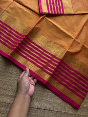 RF1075 Mango shade with pink combination Kanchi cotton saree