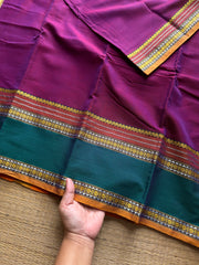 RF489 Magenta pink shade with green combination vintage style gap border mercerised Narayanpet cotton saree