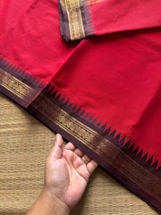 RF1000 Chilli red with brown ~ Small border Kanchi cotton saree