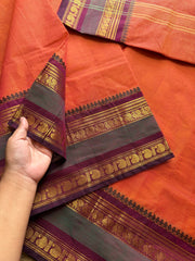 RF218 Orange shade Kanchi cotton saree with Annam & Mango Rettapet border