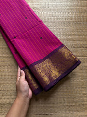 RF757 Vanasingaram Border ~ Magenta pink shade Kanchi cotton saree with handmade thread buttas