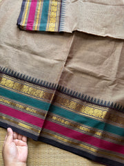 RF336 Grey shade Kanchi cotton saree with multi color varisaipet border