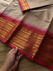 RF1362 Beige with pink ~ Kanchi Cotton Saree