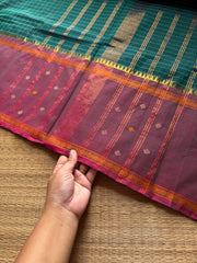 RF1238 Teal green ~ Vintage Kattam Kanchi Cotton Saree