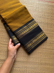 RF1225 Mustard with black Kanchi cotton saree with gap border