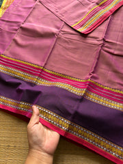 RF485 Dual tone pink with contrast purple vintage style gap border mercerised Narayanpet cotton saree