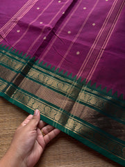 RF801 Magenta pink with green combination Kanchi cotton saree with handmade thread buttas