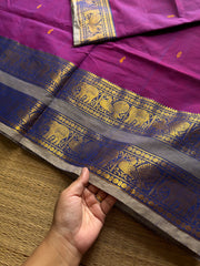RF1333 Purple shade ~ Kanchi cotton Rettapet border saree