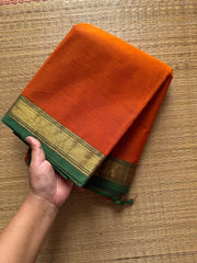 RF434 Orange with green combination small border Kanchi cotton saree