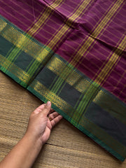 RF1153 Vintage Kattam ~ Magenta pink with green combination Kanchi cotton saree