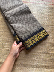 RF919 Grey with black ~ Vintage Podi Kattam Kanchi cotton saree with small border