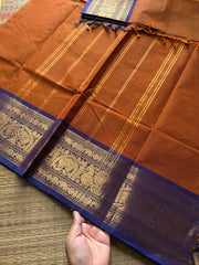 RF384 Dual tone Rust orange with violet combination Kanchi cotton saree