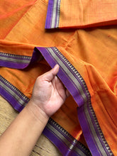 RF979 Mango shade Mercerised soft Narayanpet cotton saree with small contrast thread border