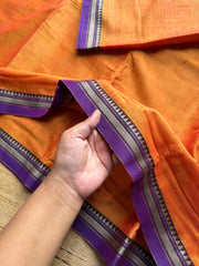 RF979 Mango shade Mercerised soft Narayanpet cotton saree with small contrast thread border