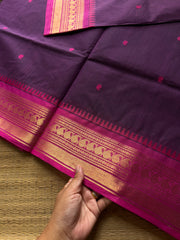 RF918 Purple ~ Kanchi cotton saree with handmade thread buttas