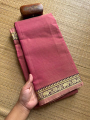 RF309 Baby Pink shade Mercerised Narayanpet Cotton Saree With Small Annam and elephant pattern border