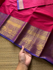 RF722 Dark pink shade kanchi cotton saree with checks / Kattam pattern