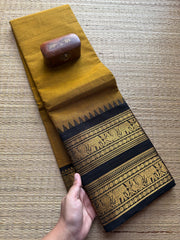 RF345 Mustard with black Retta Patta border Kanchi cotton saree