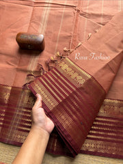 RF79 Cream and peach mixed shade with light maroon contrast Varisaipet border Kanchi cotton saree