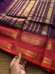 RF1393 Purple ~ Premium Rich Pallu Kanchi cotton saree with Annam pattern gap border