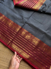 RF1058 Grey with maroon Varisaipet border Kanchi cotton saree