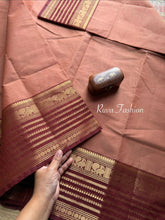 RF79 Cream and peach mixed shade with light maroon contrast Varisaipet border Kanchi cotton saree