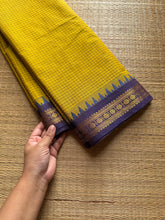 Mustard yellow Podi Kattam / small checks vintage Kanchi cotton saree