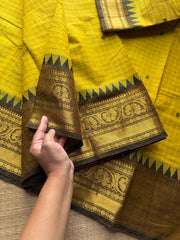 RF985 Yellow Kattam Kanchi cotton saree with handmade thread buttas