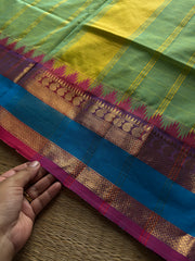 RF969 Apple green shade Kanchi cotton saree with Thazhampoo pattern border