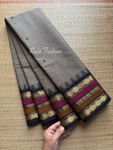 Grey shade l Kanchi Cotton Saree With Contrast & unique multi color border with small Thazhampoo pattern