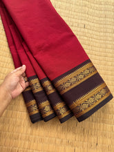 RF149 Reddish maroon with contrast brown Rettapet border Kanchi cotton saree