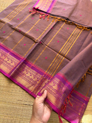 RF335 Unique and rare color combination of Kanchi cotton saree with handmade thread buttas
