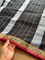 RF315 Black Mercerised Narayanpet Cotton Saree With contrast maroon combination Small Annam and elephant pattern border