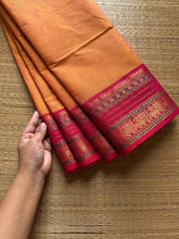RF551 Mango Shade Kanchi Cotton Saree with contrast Annam pattern unique border