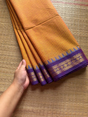 RF510 Premium small border vintage Podikattam Kanchi cotton saree with dark mango & purple shade