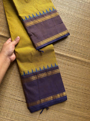 RF491 Mustard yellow with light lavender combination vintage style gap border & Podikattam / small checks Kanchi cotton saree
